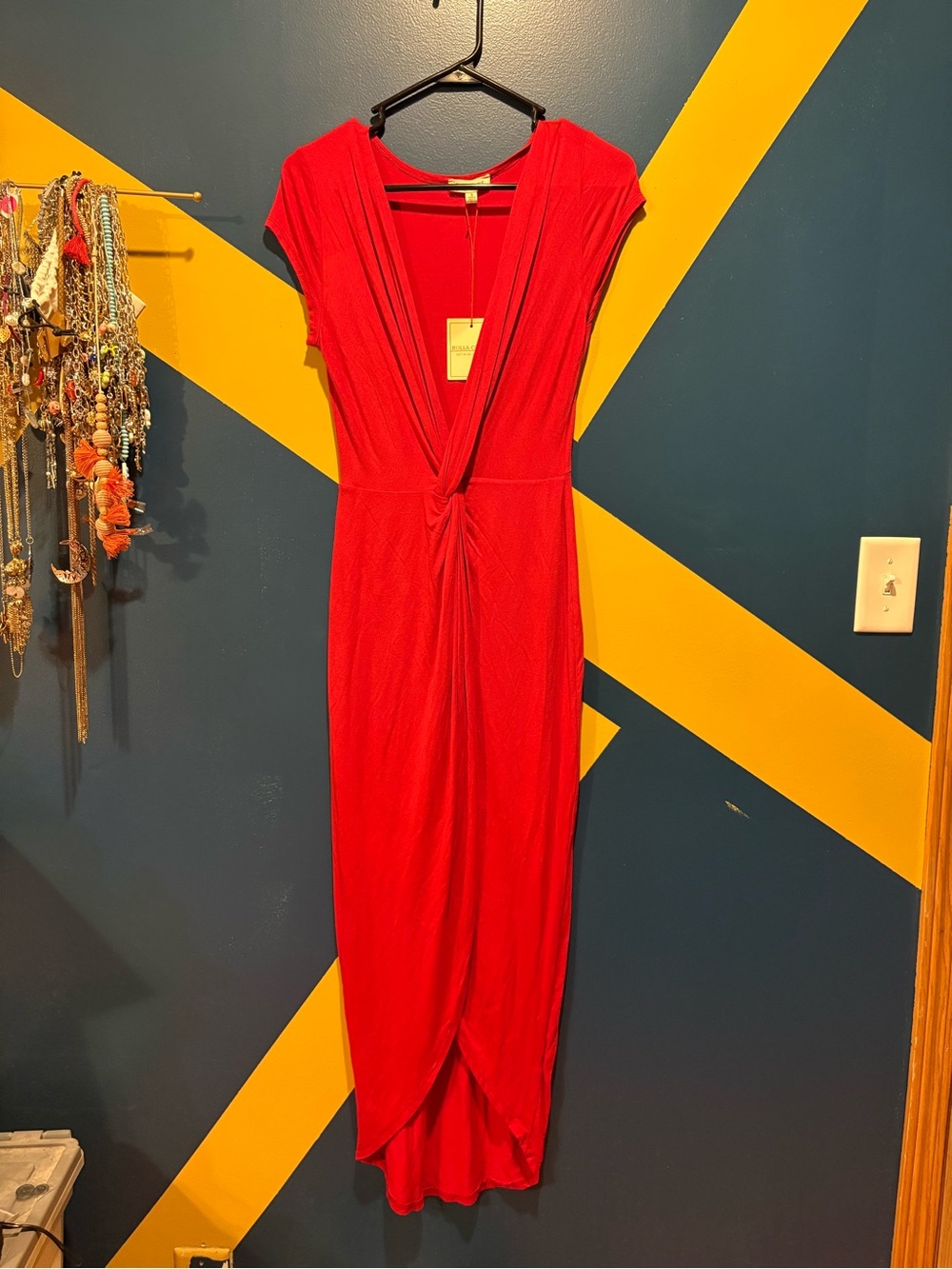 Rolla Coster Red Hot Short Sleeve Faux Wrap Maxi Dress NWT